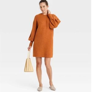 NWT Women's Long Sleeve Sweater Dress - A New Day Brown Size Large
